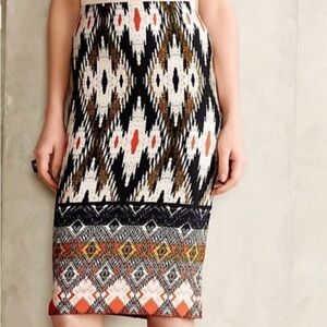 Anthropologie Maeve Igazu pencil skirt navy orange gold cream size small